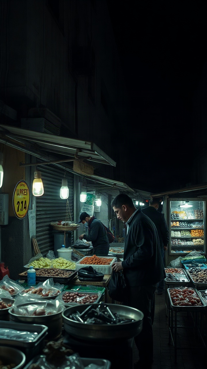 Night market stall scene from a suspense short drama
